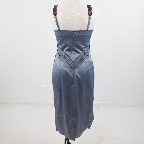 Vintage 90s M Ruched Satin Cocktail Midi Dress - Picture 6 of 11